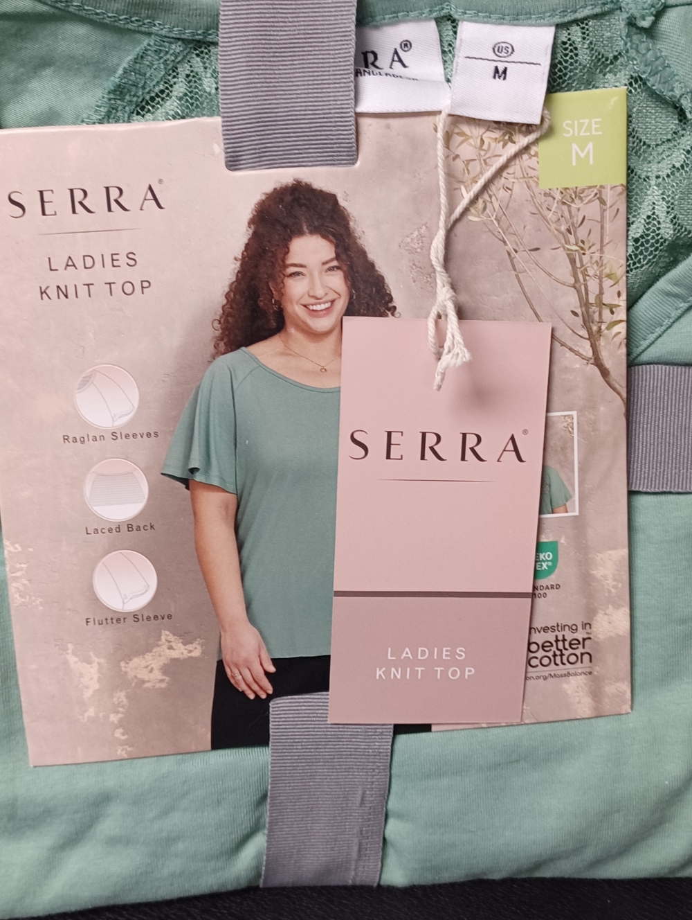 Serra Ladies Knit Top - Sage Green Sz Medium